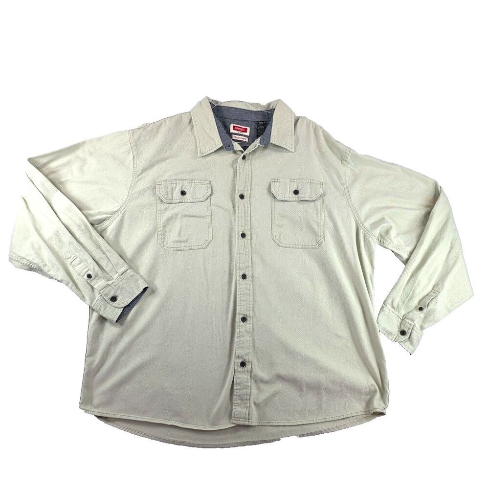 Wrangler Flex For Comfort Premium Quality Button Up Shirt Men's 2XL Tan Pockets